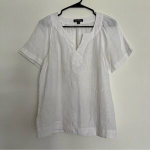 Women's  J. Crew Flutter Sleeve Linen V-Neck Classic White Blouse